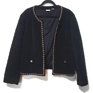 Chico's Travelers Quilted Open Jacket Black Gold Chain EUC Size 3